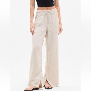 Athleta Light Beige Linen Wide-Leg Pants